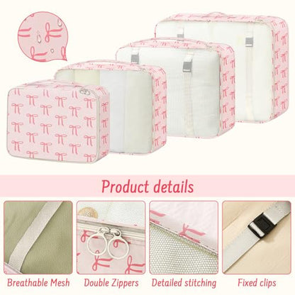 9 Set Packing Cubes for Travel Essentials - Lightweight Carry-On Luggage Organizer Bags with Shoe, Clothes & Laundry Bags for Airplane, Family & Business Travel, Pink bow - color: Pink bow