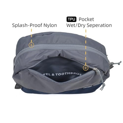 Travel Toiletry Bag 5L, Compact Travel Organizer with Waterproof TPU Wet/Dry Compartment - color: Ash Grey, size: 5L