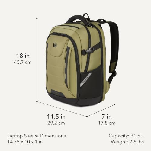 SwissGear Travel Tech Pro Laptop Backpack – Fits Laptops up to 16” – ScanSmart TSA-Friendly Backpack with Multiple Organizer Pockets – Olive - color: Olive, style: Travel Tech Pro