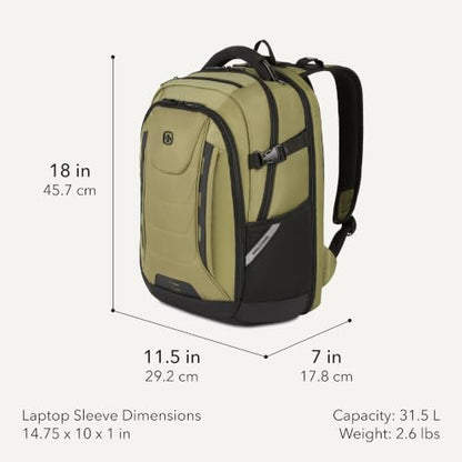SwissGear Travel Tech Pro Laptop Backpack – Fits Laptops up to 16” – ScanSmart TSA-Friendly Backpack with Multiple Organizer Pockets – Olive - color: Olive, style: Travel Tech Pro