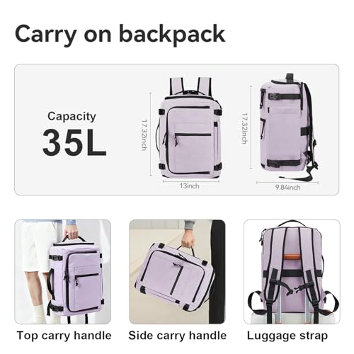Carry On Travel Backpack Flight Approved Laptop Backpack Business Work Backpack for Women Men Large Capacity Casual Daypack with Wet/Dry Separation Pockets, Purple - color: Purple, style: B