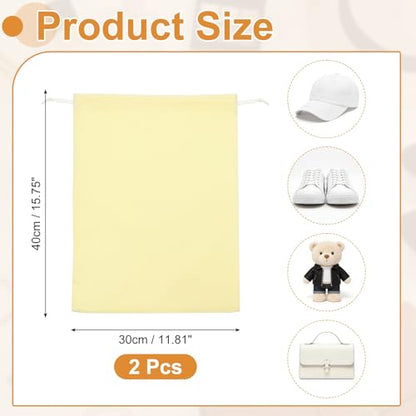 Cloth Shoe Bags for Travel, Flannel Pouch with Drawstring Closure Washable Breathable Cotton Fabric, 15.8x11.8" & 2 Pcs & Beige- Fit for (Men Women/Luggage/Storage) - color: Beige