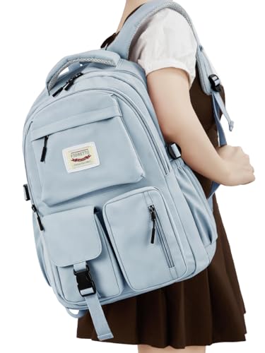FIORETTO School Backpack for Teen Girls & Women with Compartment, Lightweight School Bag Bookbag with Multiple Pockets, Ideal for Middle High School, College, Travel, Blue 25L - color: Blue, size: Fits 15.6" Laptop