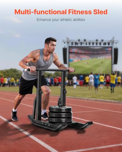 VEVOR Football Sleds and Chutes, Weight Sled, Football Training Pull Push Running Sled, Fitness Workout Sled Push Gym Equipment, Adjustable Height Handle, Compatible 1/2 in Weight Plates - style: T-Handle Black