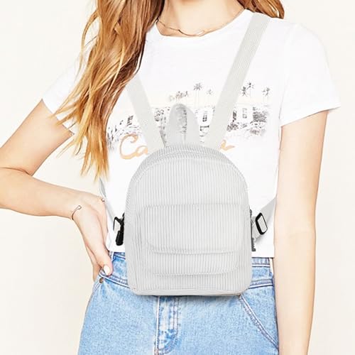Mini Women's Backpacks, Corduroy Stylish Women Backpack for Dating, Traveling, Camping, Working, Shopping, Backpacks for Women(White) - color: White