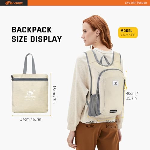 SKYSPER Small Daypack 10L Hiking Backpack Packable Lightweight Travel Day Pack for Women Men - color: Cream, size: 10l