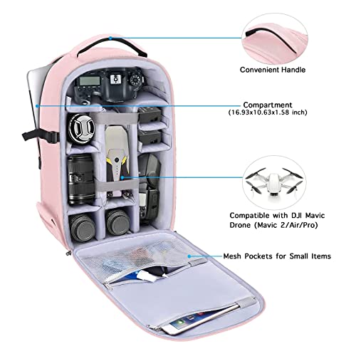 MOSISO Camera Backpack, DSLR/SLR/Mirrorless Photography Camera Bag 15-16 inch Waterproof Hardshell Case with Tripod Holder&Laptop Compartment Compatible with Canon/Nikon/Sony, Pink - color: Pink
