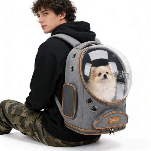 Cat Backpack Carrier, Breathable Cat Carrier Large Space Bubble Pet Backpack for Small Dog and Large cat up to 18lbs, Transparent & Foldable Pet Carrier for Travel Hiking (Grey) - color: Grey
