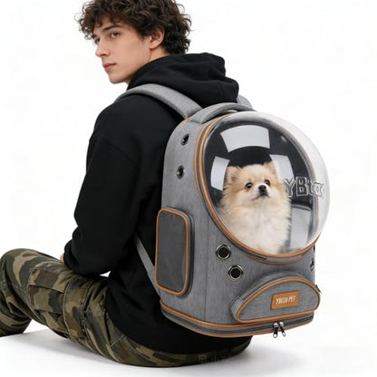 Cat Backpack Carrier, Breathable Cat Carrier Large Space Bubble Pet Backpack for Small Dog and Large cat up to 18lbs, Transparent & Foldable Pet Carrier for Travel Hiking (Grey) - color: Grey