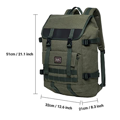 KAUKKO Laptop Backpack for Unisex, Casual Daypack Fits 15.6" Laptop (18-CANVAS ARMYGREEN) - color: 18-canvas Armygreen