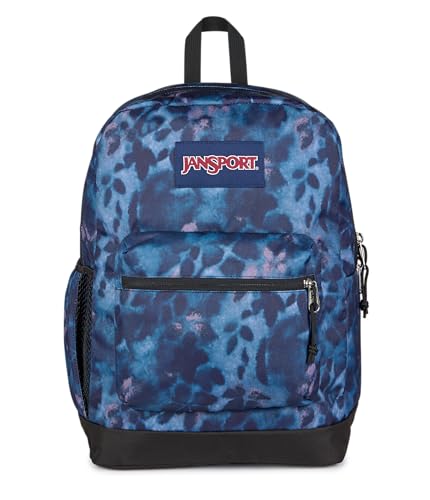 JanSport Cross Town Plus Backpack - Large Main Compartment, Side Water Bottle Pocket, 15-Inch Padded Laptop Sleeve - Ghostly Florals - color: Ghostly Florals Navy/Purple/Pink