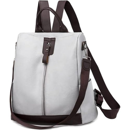 Women Backpack Anti-Theft Daypack Shoulder Bag with Earphone Hole Ladies Rucksack Waterproof PU Leather Bag for Travel Work (Light gray) - color: Light Gray