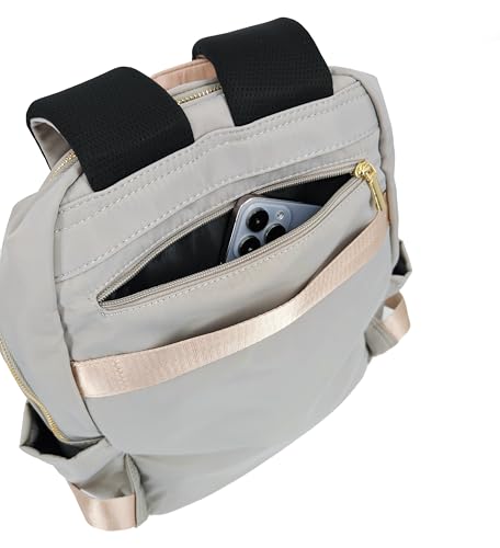 M-ioi-M Medium Backpack Purse for Women, Fashion Nylon Daypack with Gold Hardware, Lightweight Water-Resistant Rucksack for College, Work, Travel, Everyday Use, Fits 13–14" Laptop (Gray Beige, Medium) - color: Gray Beige,medium