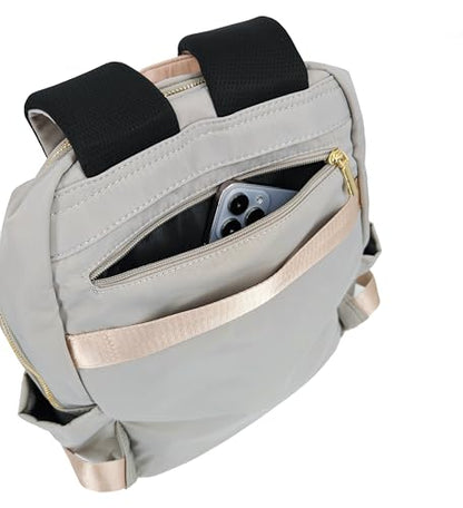 M-ioi-M Medium Backpack Purse for Women, Fashion Nylon Daypack with Gold Hardware, Lightweight Water-Resistant Rucksack for College, Work, Travel, Everyday Use, Fits 13–14" Laptop (Gray Beige, Medium) - color: Gray Beige,medium