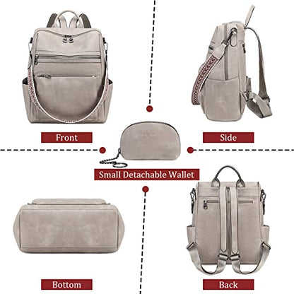 AGLOD Leather Backpack Purse for Women Designer Ladies Shoulder Bag Fashion Faux Work Travel Handbags - color: Kcus22001-grey