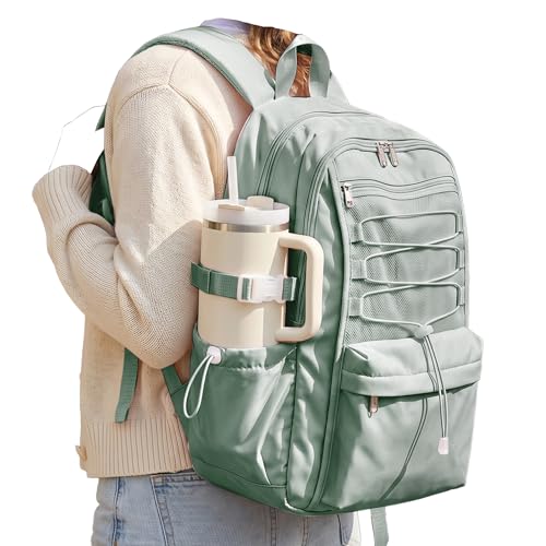 suwasp College Backpack for Women, Waterproof Laptop Backpack Fits 15.6 Inch Laptop, School Bookbag with Water Bottle Pocket, Anti Theft Work Backpack for College, Travel, Commuter, - color: Sage Green
