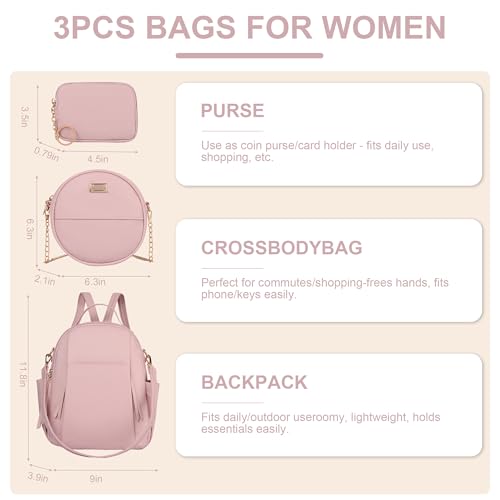 Small Backpack for Women Designer Leather Mini Backpack Purse Ladies Fashion Roomy Shoulder Handbag (Pink-3) - color: Pink-3