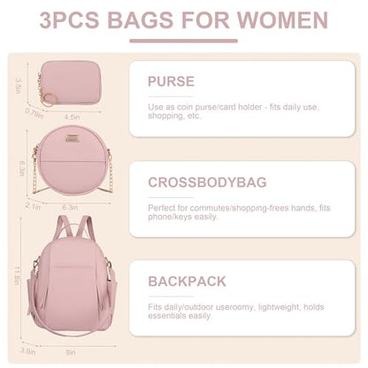 Small Backpack for Women Designer Leather Mini Backpack Purse Ladies Fashion Roomy Shoulder Handbag (Pink-3) - color: Pink-3