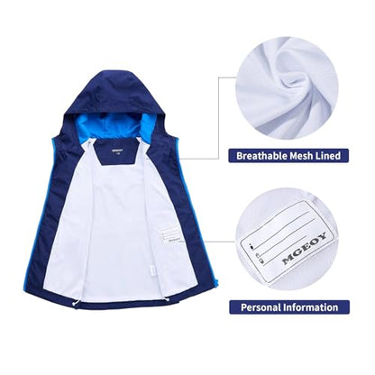 MGEOY Kids Rain Jackets Waterproof with Hood Lightweight Rain Coats for Girls Boys - color: Navy, size: 12-14 Years