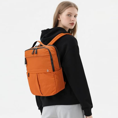 Nylon Backpack Purse for Women & Men, Lightweight 15.6 Inch Laptop Backpack Casual Daypack for Work Travel Reddish-Brown - color: Reddish-brown