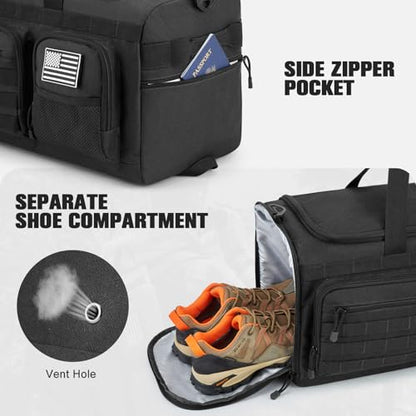 G4Free 3-in-1 Travel Duffle Bag for Men and Women, 50L Large Gym Sports Bags Tactical Military Duffle Backpack with Shoes Compartment and Wet Pocket (Black) - color: Black