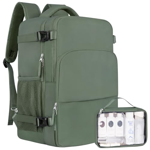 Sinaliy Travel Backpack, Carry on Flight Approved Backpack with Multi-Pockets, TSA Waterproof 17.3inch Laptop Backpack, Personal Item Travel Bag for Men Women, Army Green - color: Army Green, size: X-Large