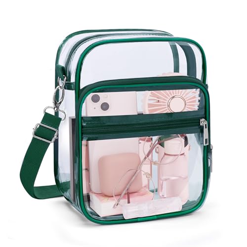 Blvornl Clear Crossbody Bag with Adjustable Shoulder Strap, Stadium Approved PVC Purse Bag, Messenger Bag - color: Green, size: Small
