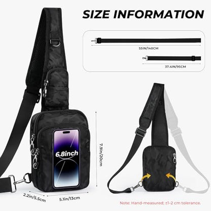 Anti-Theft Crossbody Sling Bag, RFID Blocking, Zipper Lock, Small - color: Camouflage Black