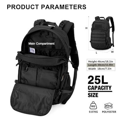 Mardingtop Military Tactical Backpack 25L Molle Hiking Backpack for Backpacking,Cycling and Biking - color: Black
