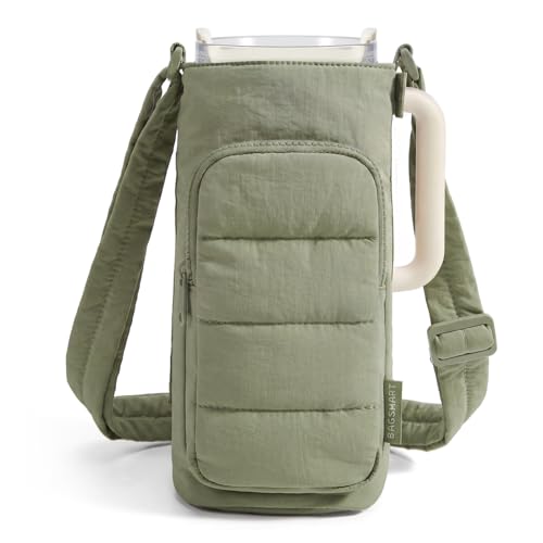 BAGSMART 40oz Water Bottle Holder with Strap, Quilted Crossbody Purse Drink Carrier, Gym Accessories for Women - color: Green, size: 40oz Magnetic