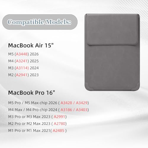 15-16 Inch Protective Laptop Sleeve Case with Stand, for MacBook Air 15" M5~M2 (2026-2023); MacBook Pro 16" M5~M1, Pro/Max(2026-2021), Matte PU Leather Laptop Case 15"-16" (Dark Gray) - color: Dark Gray, size: 15-16 Inch