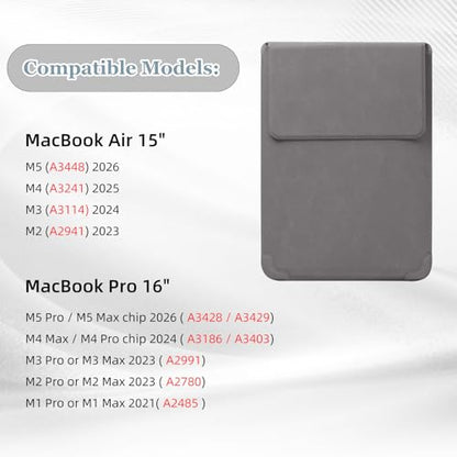 15-16 Inch Protective Laptop Sleeve Case with Stand, for MacBook Air 15" M5~M2 (2026-2023); MacBook Pro 16" M5~M1, Pro/Max(2026-2021), Matte PU Leather Laptop Case 15"-16" (Dark Gray) - color: Dark Gray, size: 15-16 Inch