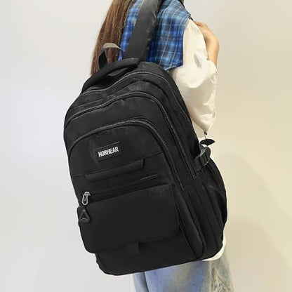 School backpack for Girls, Aesthetic Backpack for Women Cute Bookbag Preppy College (Black) - color: Black