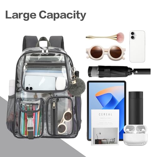 Clear Backpacks for Girls Boys, Heavy Duty PVC Transparent School Bookbag See Through Back Pack for College Work Travel (Dark Grey) - color: Dark Grey