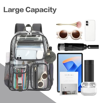 Clear Backpacks for Girls Boys, Heavy Duty PVC Transparent School Bookbag See Through Back Pack for College Work Travel (Dark Grey) - color: Dark Grey