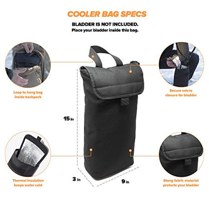 Insulated Cooler Bag & Free Clips to Hold Drinking Tube | Fits 2L & 3L Hydration Water Bladders | Keeps Water Cold for Many Hours | Lightweight & Water Resistant | Bladder is NOT Included