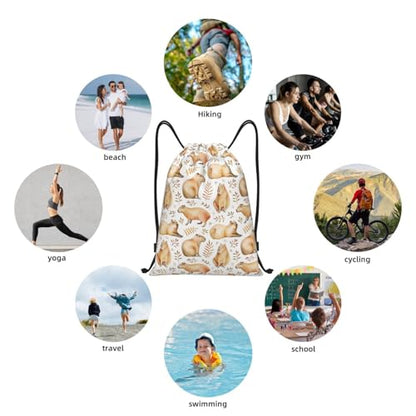 Gianlaima Capybara Leaves Watercolor Funny Drawstring Bags Backpack Bag Sport Gym Sack String Bag Yoga Dance Travel Bag For Men Women - color: Black43