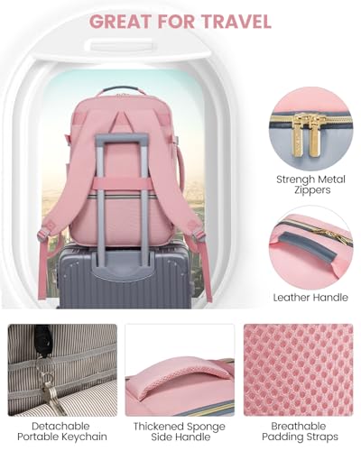 LOVEVOOK 50L Travel Backpack for Women & Men, Airline Approved Carry On Luggage with 3 Packing Cubes, TSA Overnight Bags, Waterproof Personal Item Bag, Weekender Essentials Backpacks fits 17" Laptop - color: Pink-light Grey-grey, size: X-Large