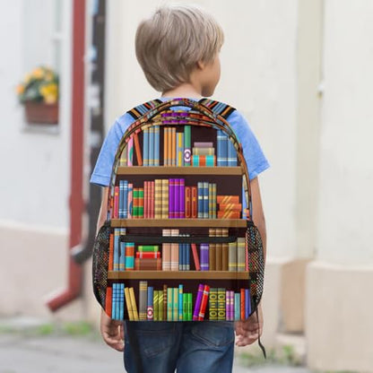 Bookshelf Book Backpack with Chest Strap, Casual Backpack for Women Men, 16 Inch Daypack for Travel Work, Library Book - color: Red