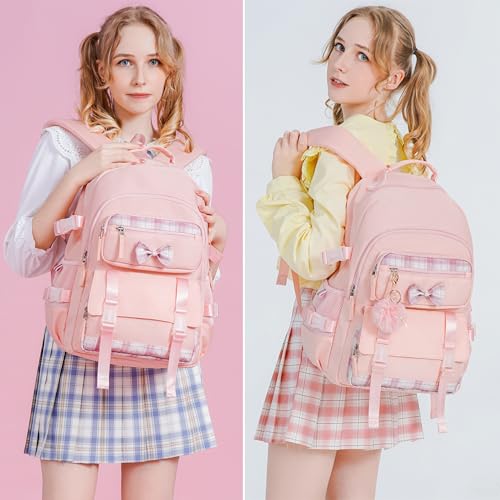 Hey Yoo Cute School Backpack for Girls Backpack for School Bag Bookbag Teen Girl Backpacks for Girls Teens (Pink) - color: Pink