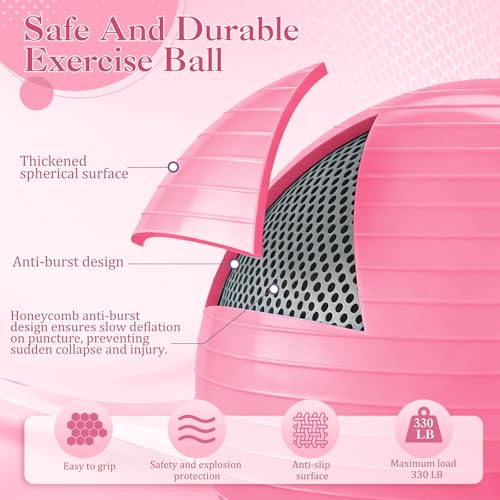 Pilates Set with 2 Yoga Exercise Balls (25.6”&9.8”), Yoga Block, Stretch Strap & Foot Pump, Stability Fitness Ball Kit for Home Gym Equipment Workout Pregnancy Physical Therapy - color: Pink