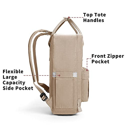 KALIDI Casual Laptop Backpack 15 Inches Classic Camping Rucksack Travel Outdoor Square Daypack College Hiking Gym Bag, Khaki - color: Khaki