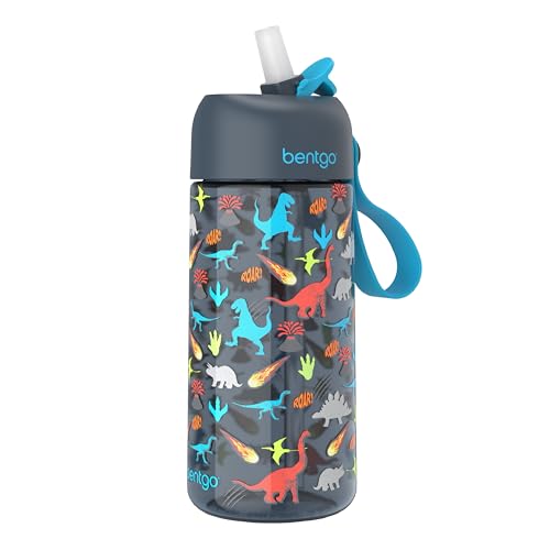 Bentgo Kids Water Bottle - Leak-Proof, Durable Tritan PFAS- & BPA-Free 15 fl oz, Kids/Toddlers Ages 3+ for School & Sports; Bite & Sip Spout, Carrying Handle, Dishwasher Safe (Dinosaur) - color: Dinosaur
