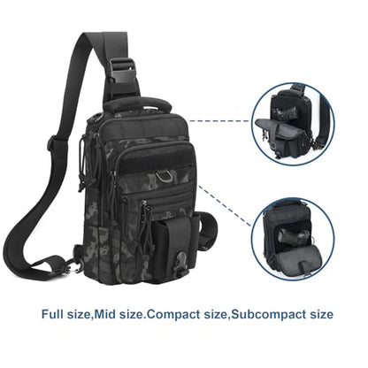 DegeTMVe Dual Pistol Holster Chest Bag Concealed Carry Sling Crossbody Tactical Gun Convertible Backpack Shooting Hunting - color: Black ACU