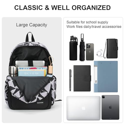 Boys' Large School Backpack, for 8-16 Years Old, Elementary - High School (Geometric black and gray, Large：19.5×7.2×13.25 inch) - color: Geometric Black and Gray