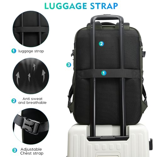 BANGE Travel Backpack with TSA lock version can hold 15.6 inch Laptop suitable Daily Commute and Overnight Flight Approved Anti-theft Bag - color: Green