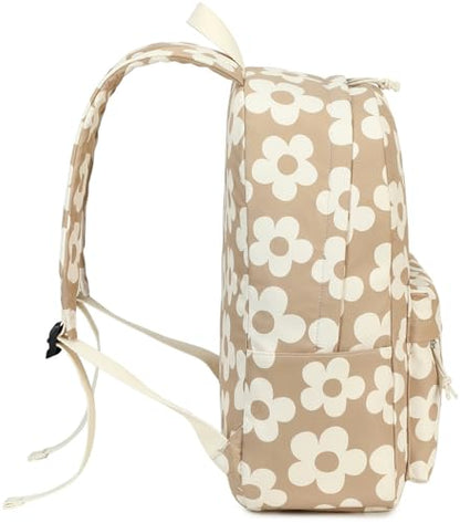 Bluboon School Backpack for Teen Girls Women Laptop Backpack College Bookbags Middle School Travel Work Commuter Back Pack - color: Brown Flower 157