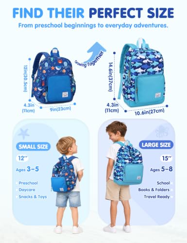 VASCHY Kids backpacks, Cute Lightweight Water Resistant Preschool Backpack for Boys and Girls Chest Strap | Cute - color: Blue Sharks, size: Small (4-6 Yrs) - 15'' H