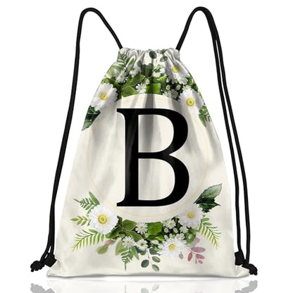 Initial Letter Drawstring Backpack String Sports Gym Bags Waterproof Sackpack Cute for Men Women Beach (13"×17") (Letter-B) - color: Letter-b
