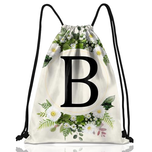 Initial Letter Drawstring Backpack String Sports Gym Bags Waterproof Sackpack Cute for Men Women Beach (13"×17") (Letter-B) - color: Letter-b